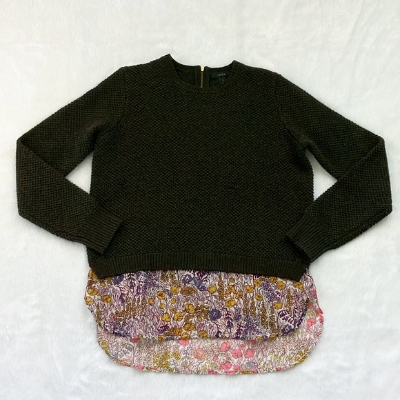 Like New J. Crew Green Knit Shirttail Sweater in Liberty Poppy Floral - Picture 2 of 7